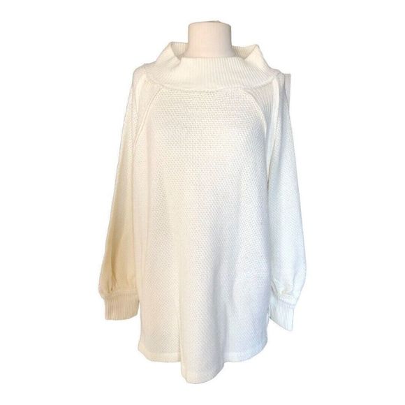 Free People Women's Ivory Knitted Mock Neck Pullover She's a Keeper Top Size XS - Picture 4 of 9